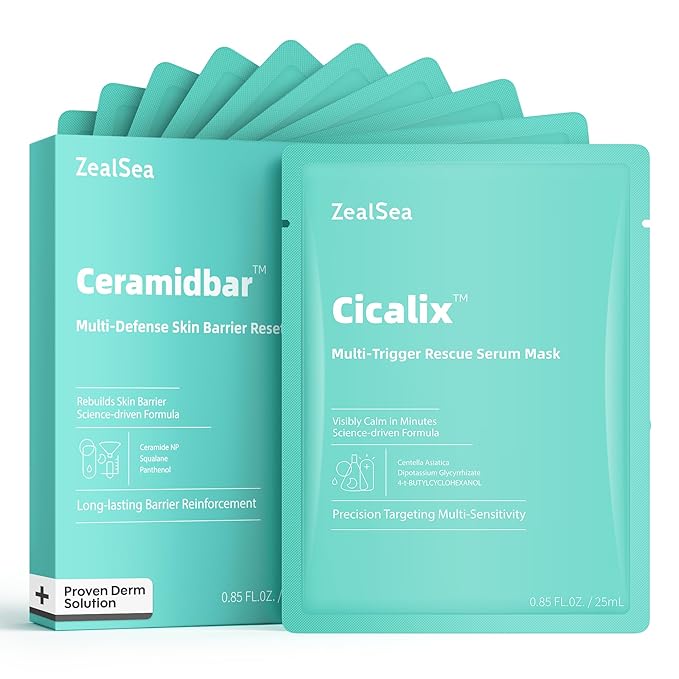 Cicalix Face Masks Skincare Set, ZealSea Derm Solution Sheet Mask for Multi-Trigger Sensitivity, Soothing & Calming, Strengthen & Restore Skin, Facial Mask with Cica & Ceramide, 10 Pack - Bloomnest