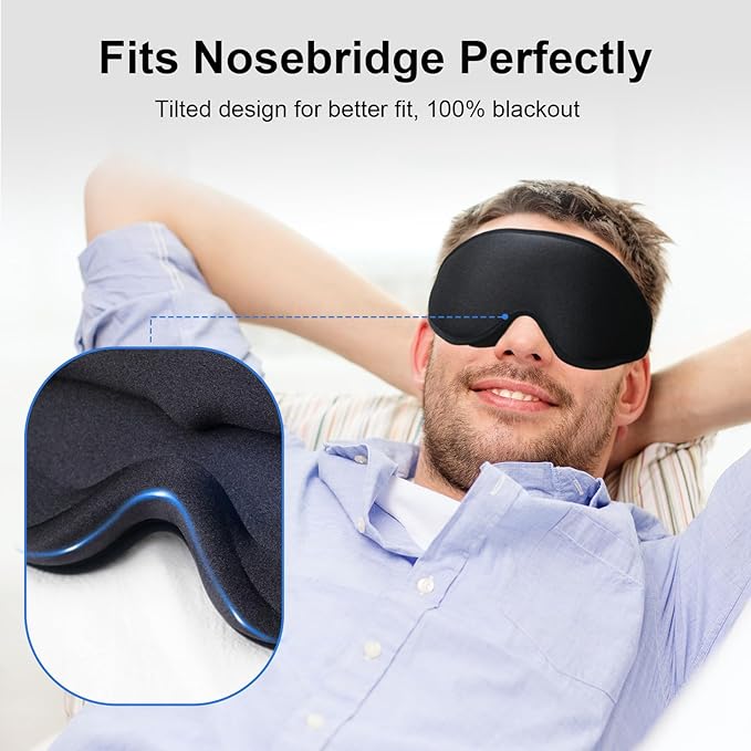 3D Sleep Mask with Earplugs, 100% Light Blackout Eye Mask for Sleep, Washable Sleeping Mask, 0 Pressure Eye Covers for Sleep with Wider Adjustable Strap, Only 1.3oz Light Soft Sleeping Mask (Black) - Bloomnest