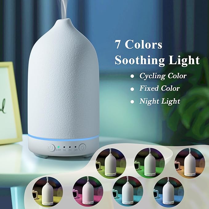 Diffuserlove Ceramic Essential Oil Diffuser 160ML Aromatherapy Diffuser for Home Bedroom Room Cool Mist Humidifier Stone Air Diffusers (Size:6.8" H x 3.6" W) - Bloomnest