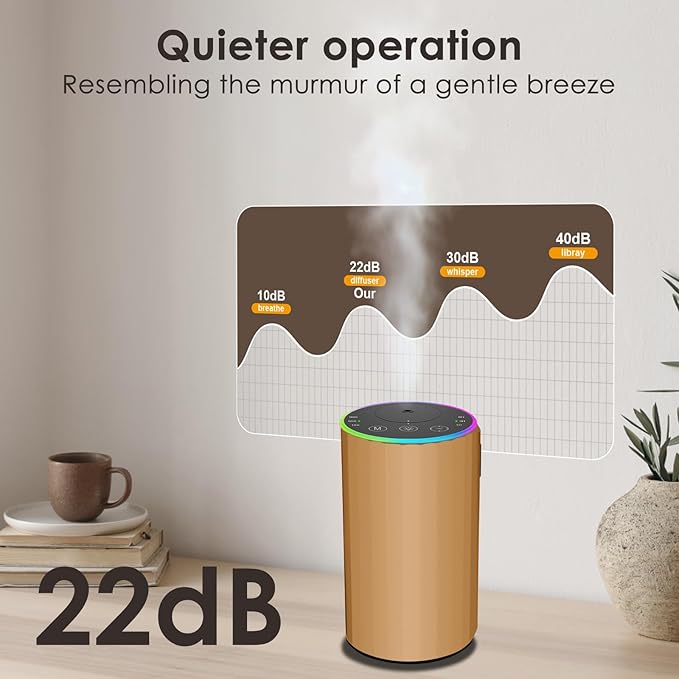 Waterless Essential Oil Diffuser, Battery Powered Mini Scent Air Machine, Aromatherapy Mist Diffuser for Home Room Car Office (Gold) - Bloomnest