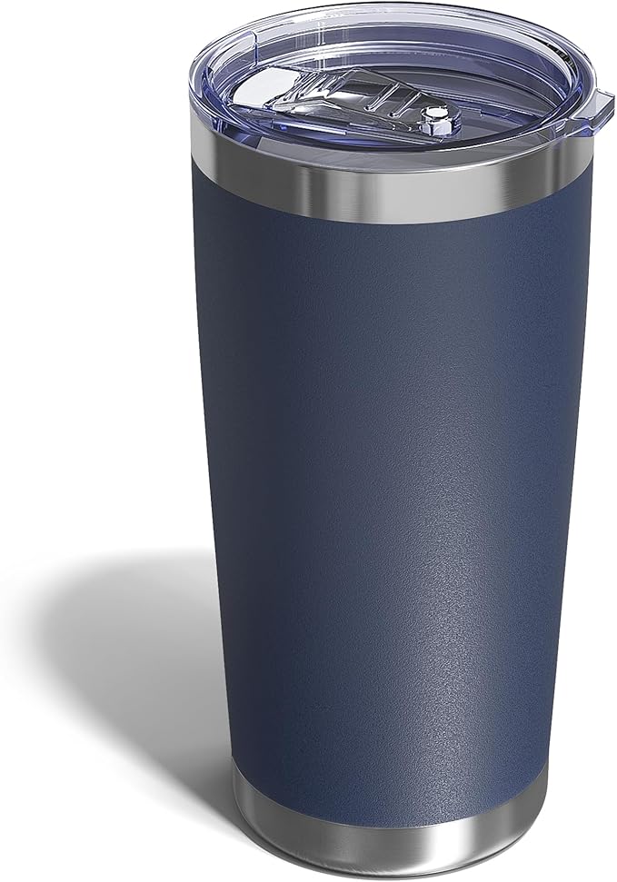 Travel Coffee Tumbler 20oz, 1 Pack Leakproof Travel Coffee Mug with Lid and Straw, Stainless Steel Double Wall Vacuum Insulated Tumbler for Hot/Iced Drinks (Textured Matte, Navy Blue) - Bloomnest