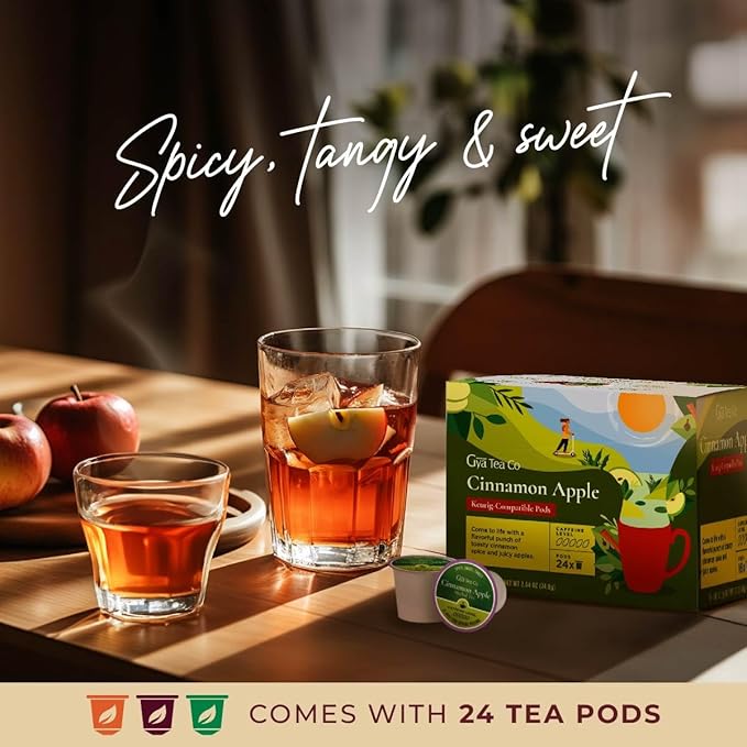 Gya Tea Co Cinnamon Apple Herbal Tea Pod (24 Count)- Decaf Wellness Tea for Body Comfort & Relaxing - Bloomnest