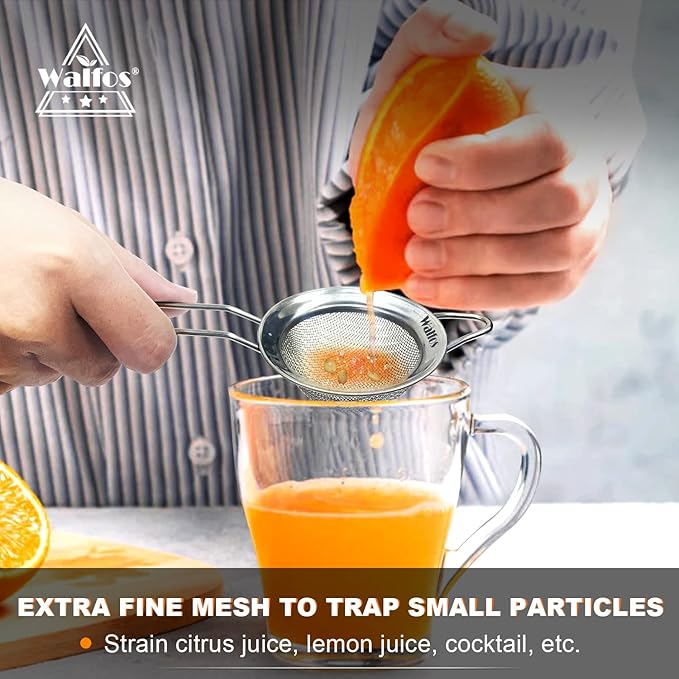 Walfos Mini Fine Mesh Tea Strainer, Stainless Steel Small Sifter with Sturdy Handle, 2.7 Inch Kitchen Metal Sieve for Tea, Coffee, Cocktail, Juice, Sugar and Spices - Bloomnest