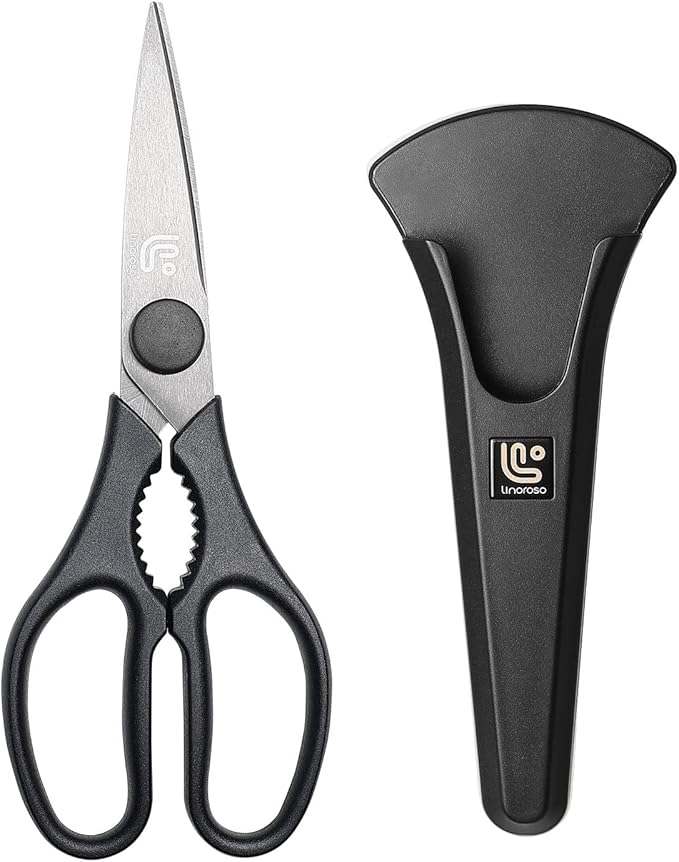Linoroso Kitchen Shears Heavy Duty Kitchen Scissors with Magnetic Holder, Dishwasher Safe Scissors All Purpose Come Apart Blade Made with Japanese Steel 4034 for Meat/Vegetables/BBQ/Herbs, Black - Bloomnest