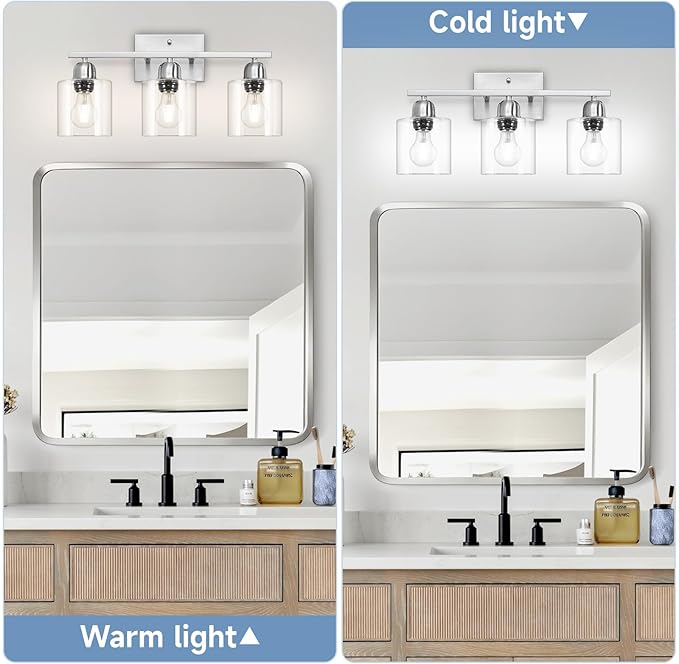 Modern Brushed Nickel 3 Light 19 inch Vanity Lights for Bathroom with Clear Glass, Bathroom Lighting Fixtures Over Mirror for Mirror Kitchen Living Room Hallway Cabinet Porch - Bloomnest