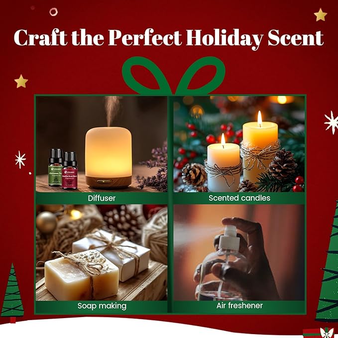 Fragrance Oil Christmas Set, Jingle Bells, Christmas Wreath, Xmax Tree, Gingerbread, Spice, Vanilla Bean Noel, Scents for Candle Soap Making Supplies, Essential Oil for Home - Bloomnest