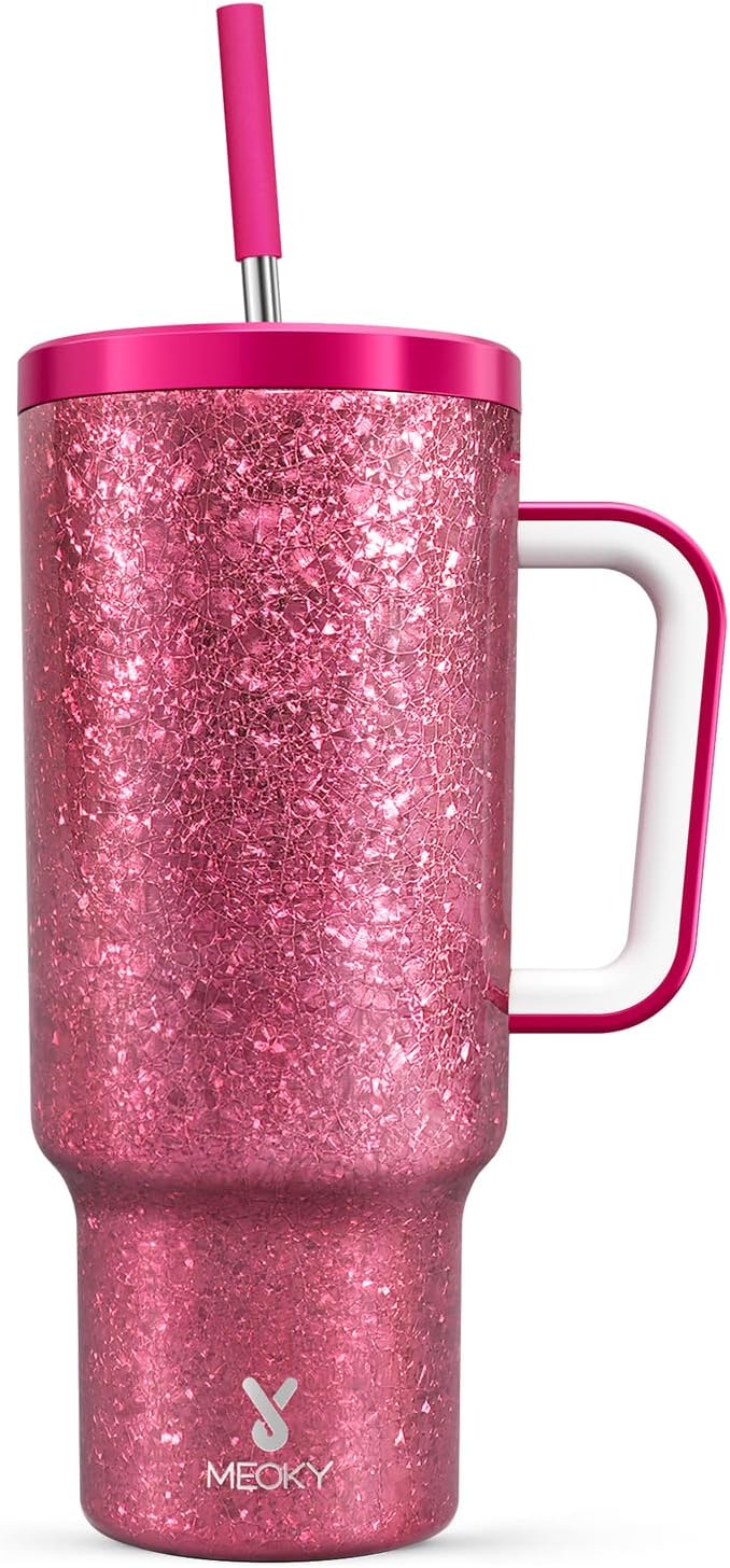Meoky 40 oz Tumbler with Handle for Women: Stainless Steel Insulated Tumbler with Lid and Straw - 100% Leak Proof Tumbler for Home Office Car - Travelers Commuters Workers, Peony - Bloomnest