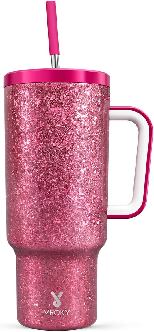 Meoky 40 oz Tumbler with Handle for Women: Stainless Steel Insulated Tumbler with Lid and Straw - 100% Leak Proof Tumbler for Home Office Car - Travelers Commuters Workers, Peony - Bloomnest