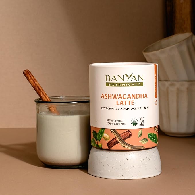 Banyan Botanicals Ashwagandha Latte – Caffeine-Free Organic Herbal Latte Mix – Instant Herbal Adaptogen Drink for Energy, Relaxation, and Nourishment* – 4.2 oz – Non-GMO Sustainably Sourced Vegan - Bloomnest