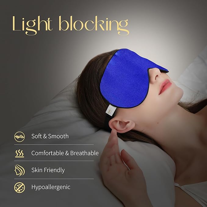 ZIMASILK 100% Natural Silk Sleep Mask Blindfold,Adjustable Super-Smooth Soft Eye Mask for Sleep with Bag(Royal Blue) - Bloomnest