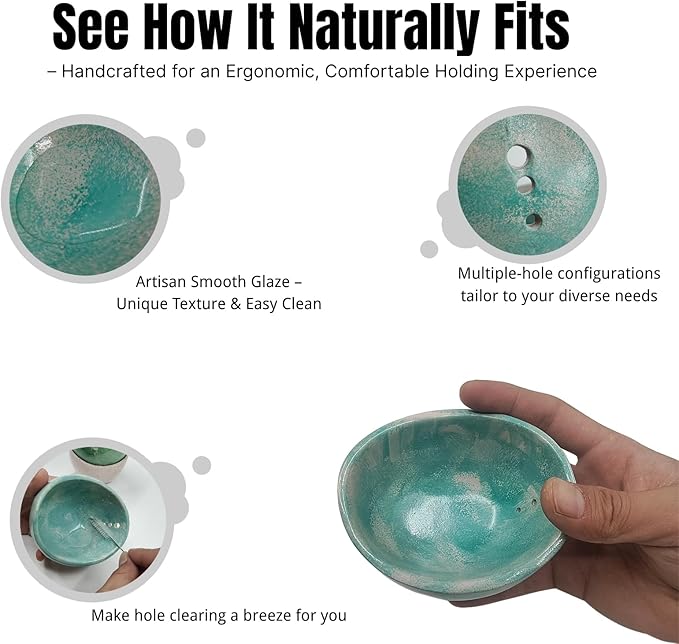 Herb Stripper Bowl, 4-Hole Resin Herb Stripper Tool for Kitchen &Garden, Easy Clean Herb Stem Remover with Ergonomic Handle, Fit Kitchen Gadgets for Home Cooks&Gardeners (Resin ceramic,Cyan) - Bloomnest