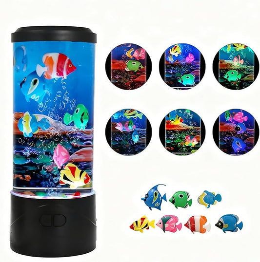 Toycol Bubble Fish Lamp, Ocean Theme Mini Aquaruim Light with 7-Color Changing, with 7 Fake Fish, USB Powered Night Light, Kids Room Decor, Great Gift for Children and Adults - Bloomnest