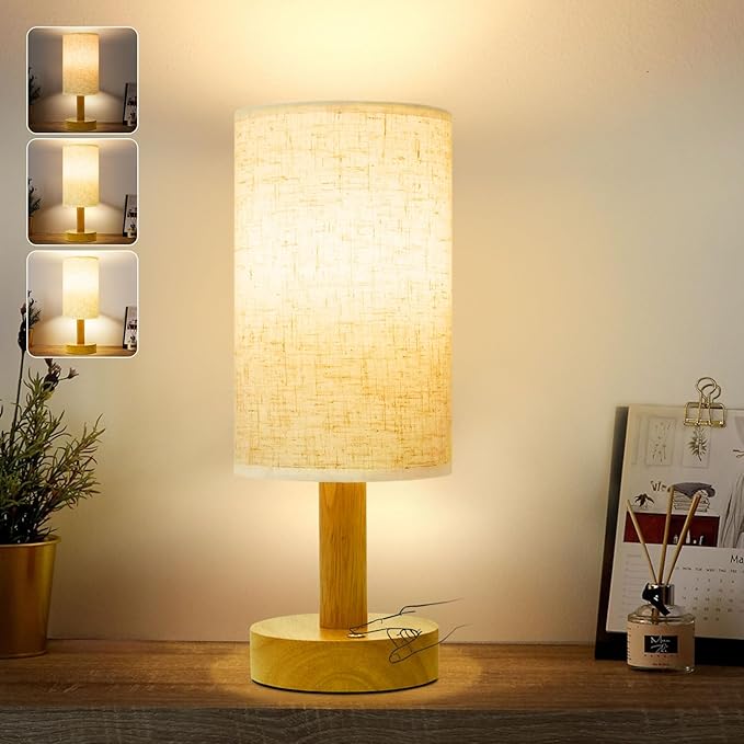 Rechargeable Cordless Table Lamp,Touch Control&Stepless Dimming,Wireless Bedside Ambient Night Light with Wood Base&Linen Shade,Portable Battery Lamp for Bedroom,Nightstand,Nursery,Camping,Outdoor - Bloomnest