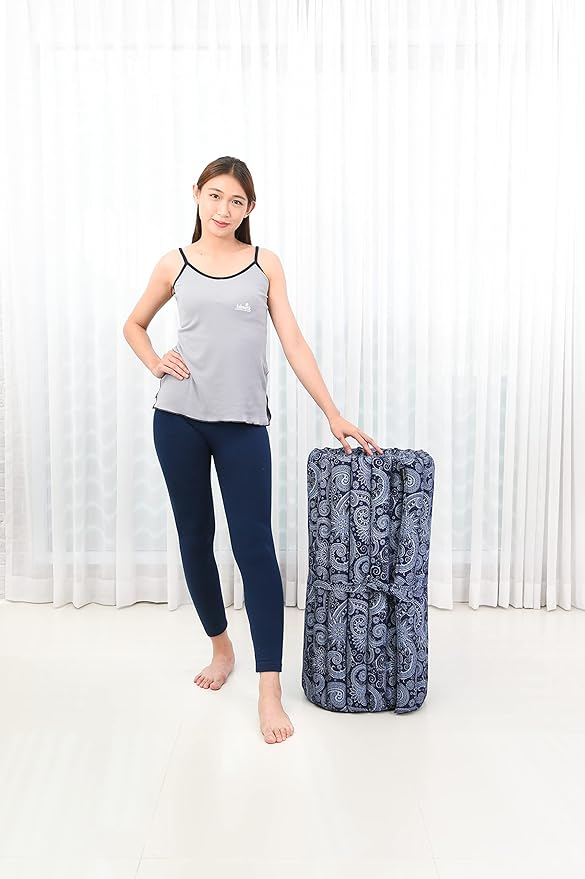 Leewadee - Foldable Floor Mattress - Japanese Roll Up Futon -Trifold Tatami Mat- Guest Floor Bed - Camping Mattress - Thai Massage Mat, Kapok Filled, 75 x 28 inches, Blue White - Bloomnest