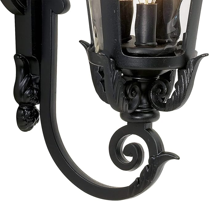 John Timberland Casa Marseille European Outdoor Wall Light Fixture Mediterranean Black Scroll Arm 21 1/2" Clear Hammered Glass for Exterior House Porch Patio Outside Deck Garage Front Door Home - Bloomnest