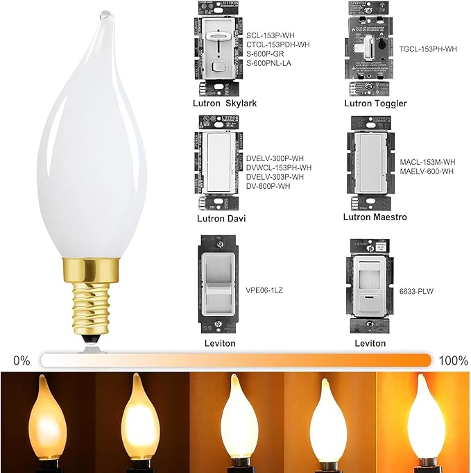 E12 Dimmable Candelabra Bulb 2700k Warm White Candle Light Bulb 40 Watt Small Base Frosted Chandelier Led Bulb E12 Bulbs 4W for Chandelier,Ceiling Fan,400lm,6 Pack - Bloomnest