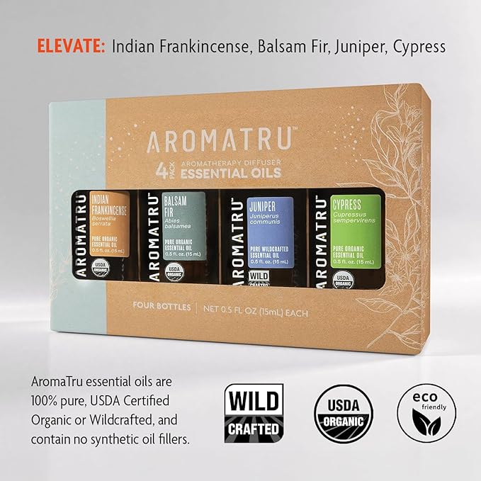 Elevate Essential Oil Kit – Indian Frankincense, Balsam Fir, Juniper, and Cypress – Organic & Wildcrafted – ISO Certified – No Synthetic Fillers – Ethically Sourced - Bloomnest