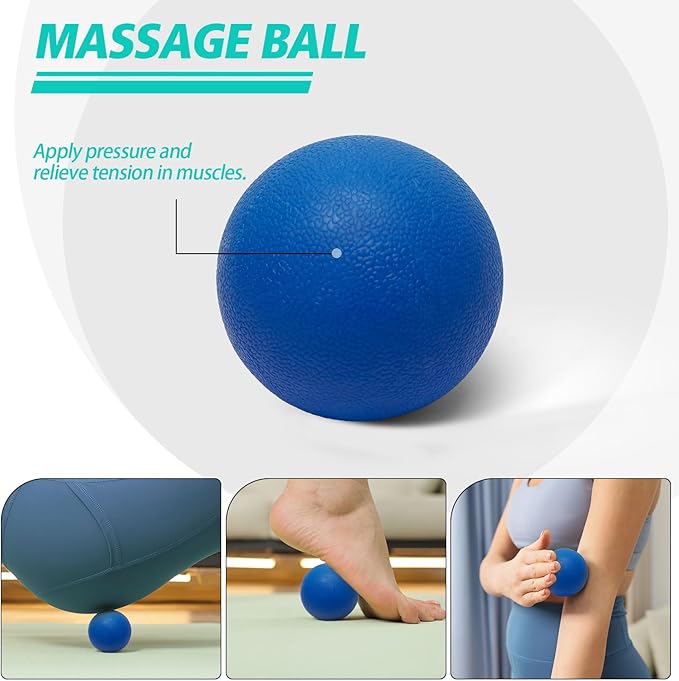 5-in-1 Foam Roller Set, Massage Roller Stick, Massage Ball, Resistance Band for Deep Muscle Massage, Trigger Point Release, Pilates, Yoga (Blue-Wave) - Bloomnest