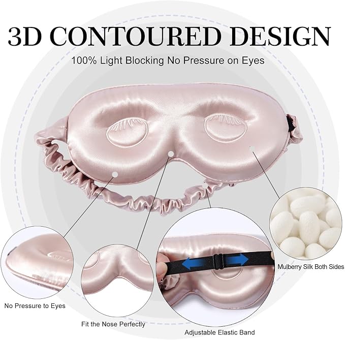 ZIMASILK Adjustable 22 Momme 100% Pure Mulberry Silk Sleep Mask, 3D Contoured Cup Eye Mask for Sleeping, Super Soft Breathable Blindfold, Perfect Blocks Light for Sleeping. (Pink) - Bloomnest