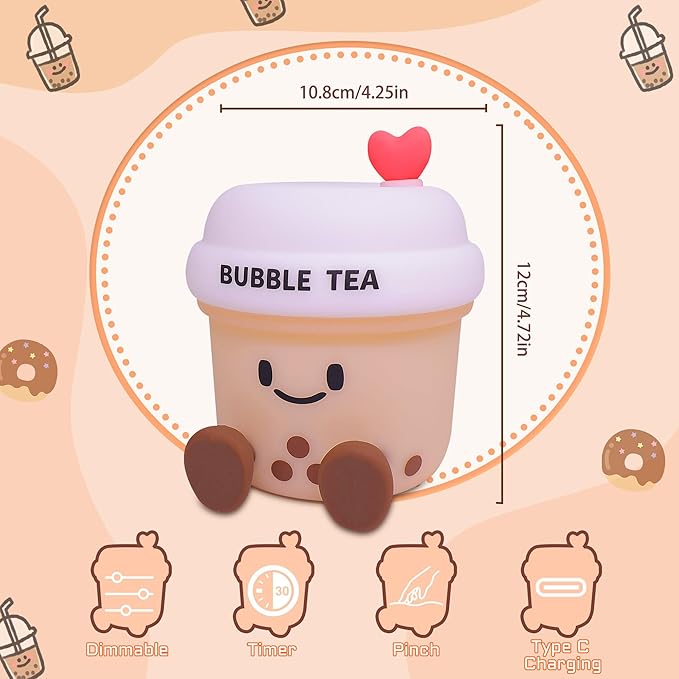 YuanDian Boba Bubble Tea Night Light, Cute Silicone Lamp Gift for Kids Girls Boys, Bedroom Decor for Christmas Birthday - Toddler Safe Kids Room Accessories - Bloomnest