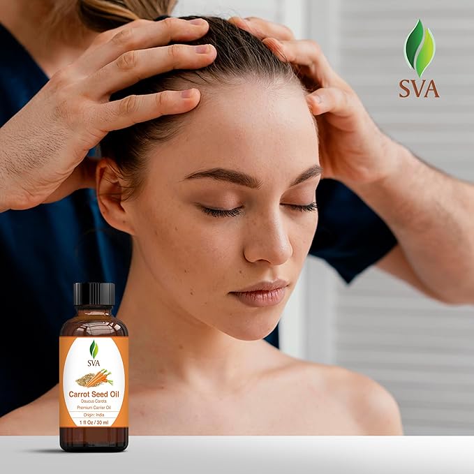 SVA Carrot Seed Oil - 1 Fl Oz – 100% Natural Cold Pressed Carrot Oil - for Face, Skin Care, Hair Care, Scalp Massage & Body Massage – Carrier Oil with Dropper - Bloomnest
