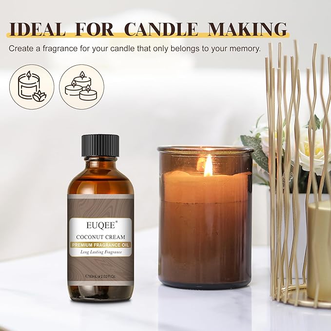 EUQEE 2.02 Fl OZ Coconut Cream Fragrance Oils, Premium Fragrance Essential Oils with Glass Dropper for Diffusers, Soap Candle Making(60ml) - Bloomnest