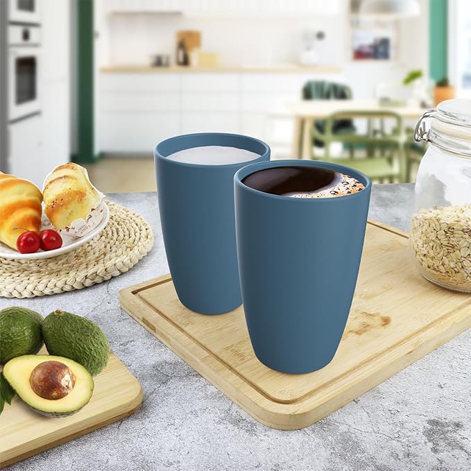 Wheat Straw Cups Large Drinking Cups Set of 6-20 OZ Large Capacity Plastic Tumblers Unbreakable Glasses Drinking Microwave and Dishwasher Safe Kitchen Water Glasses - Blue - Bloomnest
