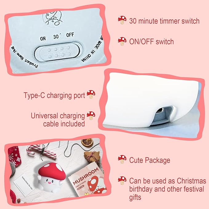Mushroom Night Light, Cute Hug Mushroom Decor Lamp, Led Squishy Soft Silicone Night Lamp, Dimmable Rechargeable Portable Touch Nightlight for Kids Sleep, Nursery Room Cute Christmas Gifts - Bloomnest