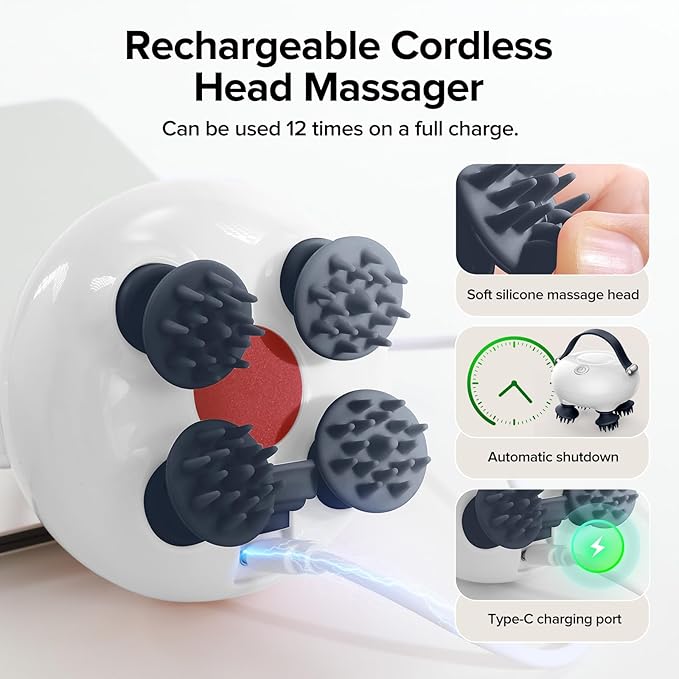 Scalp Massager, Head Massager Scalp with Tangle-Resistant Design, Portable Head Massager, Hair Massagers with 12 Massage Heads, 3 Modes, Mothers Day Gifts, Father Day Gifts for Mom, Dad IOOKNA