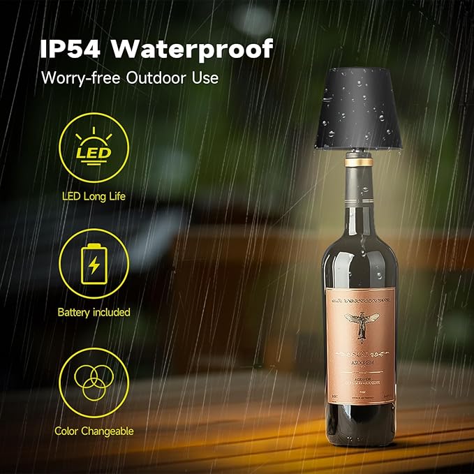 2025 New Wireless Bottle Lamp - LED Bottle Lights for Liquor & Wine Bottles, Cordless Lampshade, Whiskey Bottle Top Light, Bottle Stopper Night Light Kit, Rechargeable 3-Tone Touch-Dimmable 2 PCS - Bloomnest