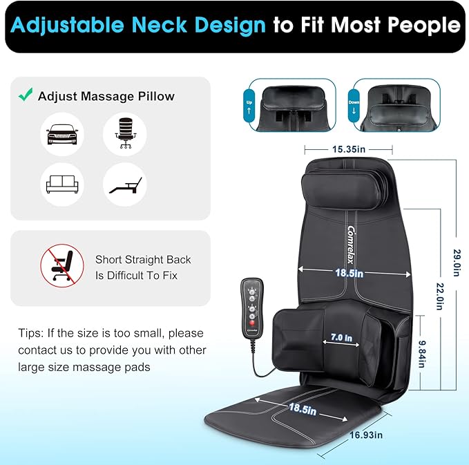 SLOTHMORE Vibration Back Massager with Adjustable Neck Pillow, Massage Chair Pad for Neck Waist HIPS Thighs to Release Stress and Fatigue, Chair Massager Seat Cushion for Home Office use Ideal Gifts - Bloomnest