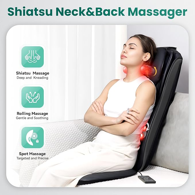 Snailax Upgraded Shiatsu Back Massager with Heat -Deep Kneading Massage Chair Pad with Adjustable Intensity,Full Body Massage Seat Cushion for Relaxation - Bloomnest