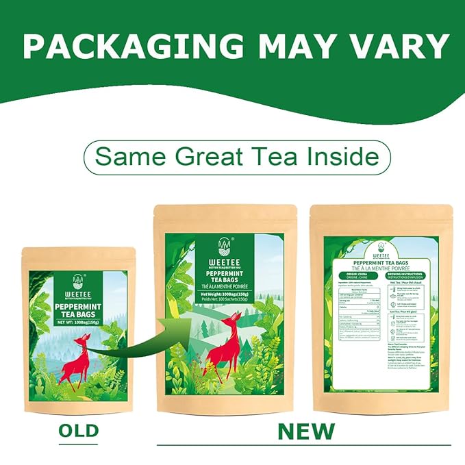 WT WEETEE Peppermint Tea Bags, Made with 100% Pure Peppermint, Fresh Minty Flavour Herbal Tea, Naturally Caffeine Free, 100 Count - Bloomnest