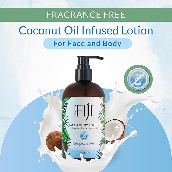 Coco Fiji Face & Body Lotion Infused With Coconut Oil | Lotion for Dry Skin | Moisturizer Face Cream & Massage Lotion for Women & Men | Fragrance Free 12 oz, Pack of 3 - Bloomnest