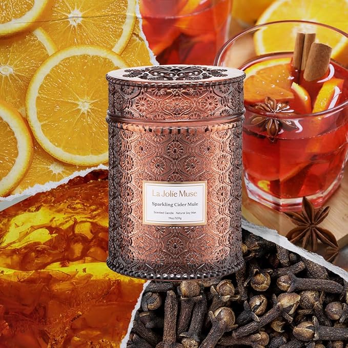 LA JOLIE MUSE Fall Candle | Sparkling Cider Mule Candle – Apple Cider, Orange & Amber | 19 oz Wooden Wick | Clean Burn & Vibrant Scent | Fun Gift for Hosts & Fall Tablescapes - Bloomnest