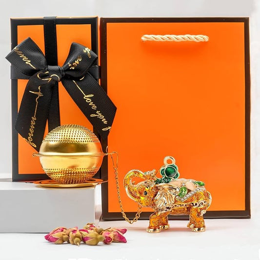 Stainless Steel Metal Tea Ball, 1.37-inch Tea Strainer, Crystal Diamond Elephant Tea Infuser for Loose Leaf Tea Festival Gifting and Personal Use, Gift Box Packaging（Gold）