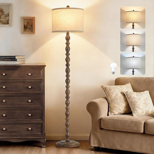 Luvkczc 62" Floor Lamp,3-Color Temperature Farmhouse Standing Lamp, Retro Rustic Tall Floor Lamps with Rotary Switch, Resin Standing Lamp for for Living Room,Bedroom,House, Office(Grayish Brown) - Bloomnest