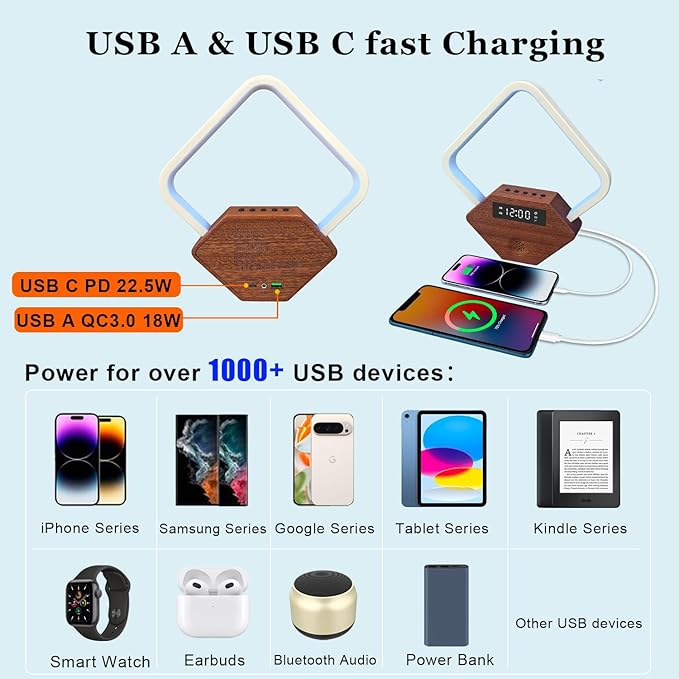 Sunrise Alarm Clock for Bedrooms Heavy Sleepers 15 Sleep Sounds White Noise Machine Baby/Adults 3 Color Table Lamp 10 Ringtones with PD22.5W USB C Fast Charger Birthday Gifts for Women - Bloomnest