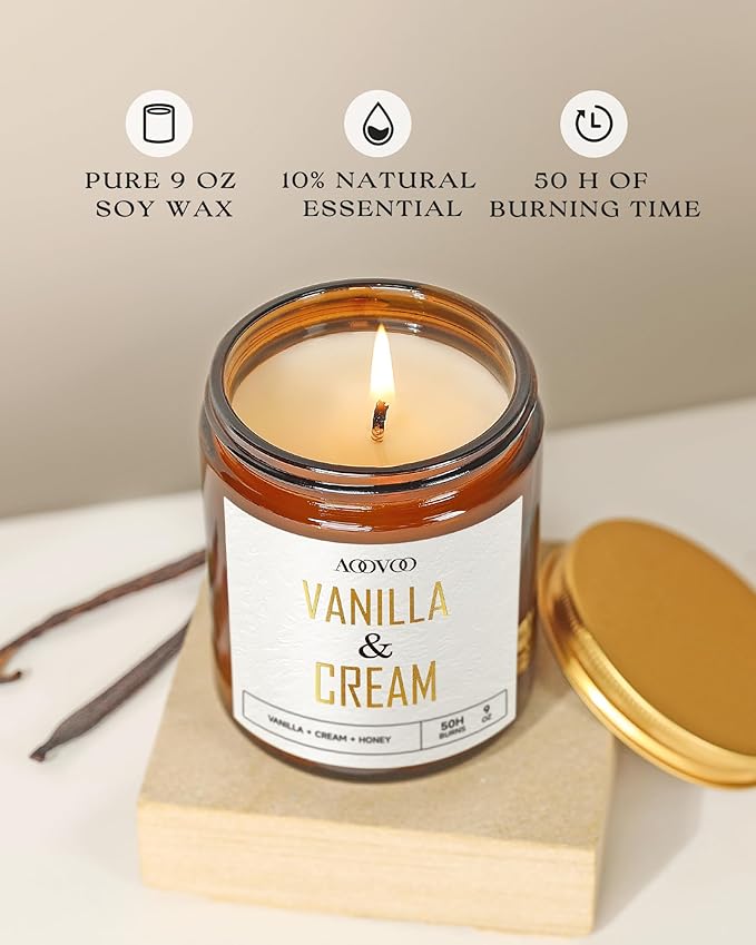 AOOVOO Vanilla Cream Candles - 9 oz Scented Candles, Aromatherapy Candle, Soy Candle for Home Scented - Bloomnest