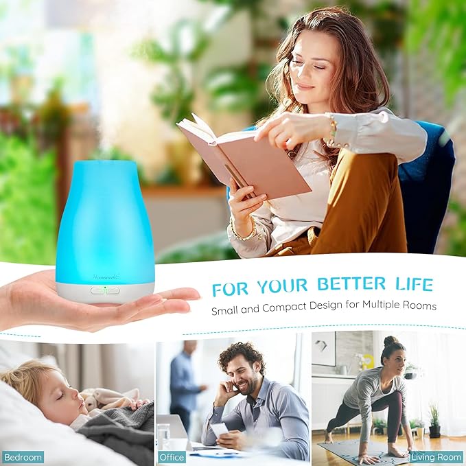 Homeweeks Diffusers, 100ml Colorful Essential Oil Diffuser with Adjustable Mist Mode, Auto Off Aroma for Bedroom/Office/Trip (100 ML 1 Pack) - Bloomnest