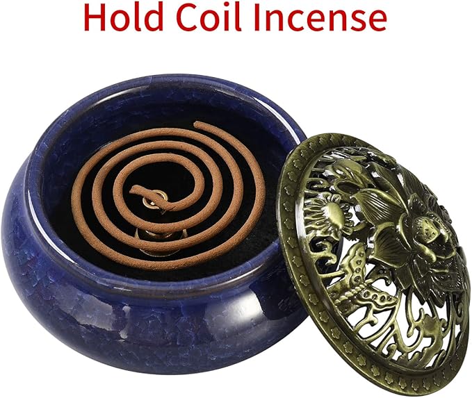 Incense Burner and Cone Incense Holder with Calabash Incense Stick Holder Ceramic Ash Catcher,Blue - Bloomnest