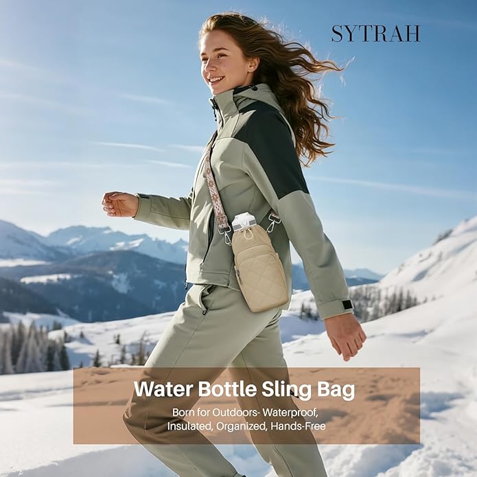 Water Bottle Bag Crossbody，Insulated Water Bottle Purse Crossbody Water Bottle Holder with Strap 40 oz SYTRAH