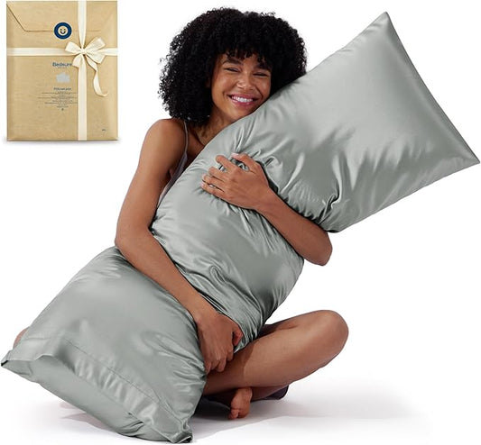 Bedsure Satin Body Pillow Pillowcase - Similar to Silk Body Pillow Cover Case with Envelope Closure,Cooling and Silky Long Pillowcase for Hair and Skin,Grey,20x54 Inches - Bloomnest