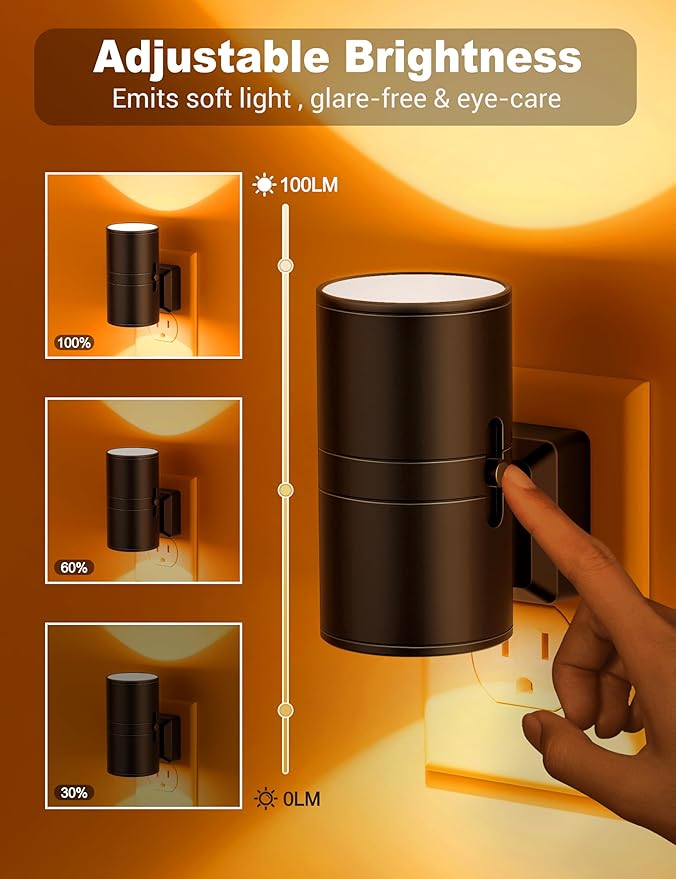 Amber Night Lights Plug into Wall, Dimmable Night Light Plug in, Modern Night Lights Auto On/Off, Amber Night Light 2000K, 0-100LM Adjustable Brightness Nightlight for Hallway Bedroom, 2 Pack - Bloomnest