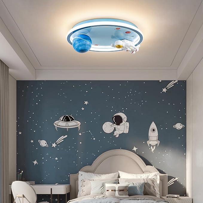 Astronaut Ceiling Light Fixture 20“ Dimmable Kids Flush Mount Ceiling Lights for Bedroom LED Chandelier 3000K-6000K with Remote Children Ceiling Lamp for Kitchen,Nursery Room - Bloomnest