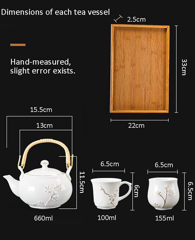 KEYDUACU Japanese Tea Set, Celadon Ceramic Tea Set, Plum Blossom Embossed, Includes 1 Teapot, 6 Anti-scald Teacups,Tea Tray,Strainer, Home, Outdoor, Gift, Chinese Kung Fu Tea Set(FDMH-FT-CYAN) - Bloomnest