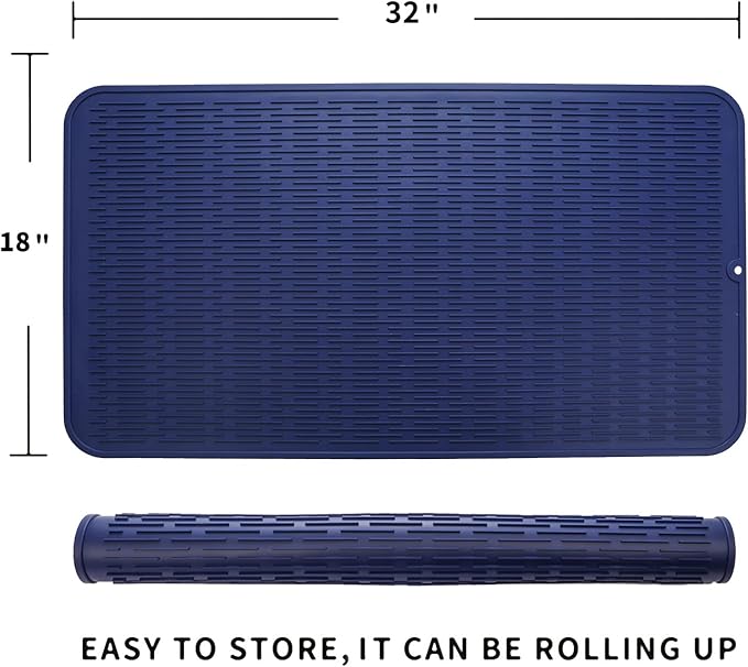 Silicone Dish Drying Mat for Multiple Usage,Easy clean,Eco-friendly,Heat-resistant Silicone Mat for Kitchen Counter or Sink,Refrigerator or Drawer Liner Navy Blue 4XL 32 inches x 18 inches - Bloomnest
