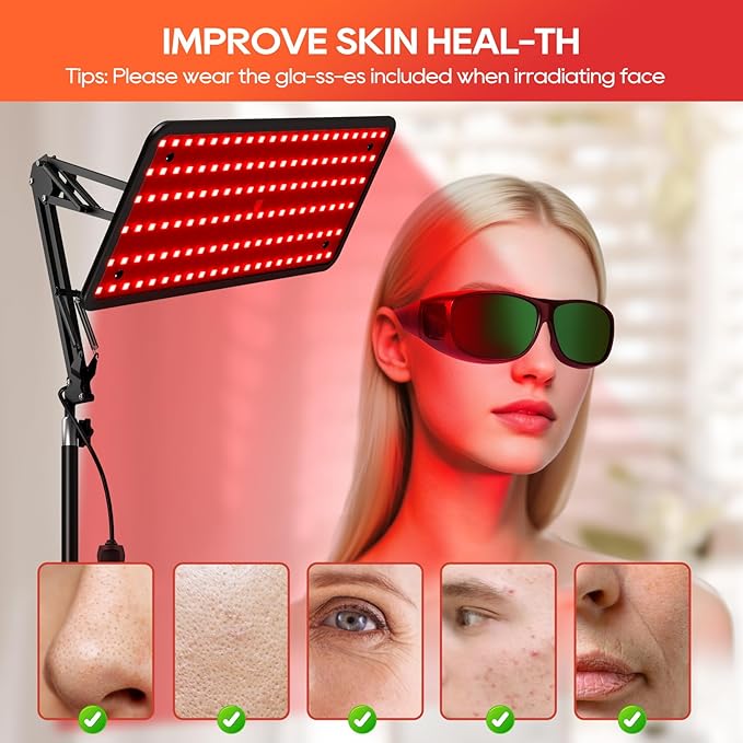 Red Light Therapy for Body and Face, 120 LED 660nm 850nm 940nm Infrared Redlight-Therapy Lamp Device with Glasses，Large Panel and Stable Stand at Home, Idea Gift for Women Mom BEICHEN