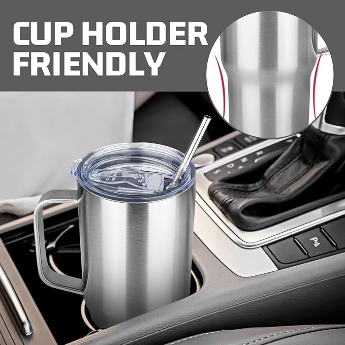 20 oz Tumbler with Handle Stainless Steel Insulated Coffee Mug Tumbler with Lid and Straw Double Wall Vacuum Insulated Coffee Mug Leak Proof Travel Mug Tumbler for Hot and Cold Drink (Silver,1pack)