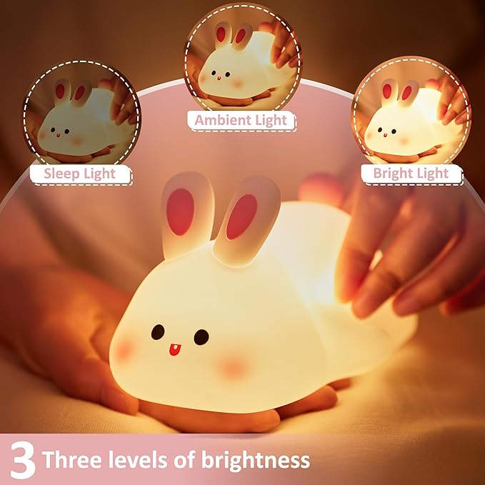 Attivolife Cute Bunny Nursery Light, Easter Rabbit Squishy Silicone Touch Night Lamp Rechargeable, Kawaii Animal Toddler Room Decor Table Lamp, Child Girl Women Birthday Gift - Bloomnest